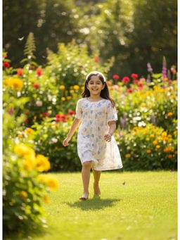 Maaesa - Girls Constellation Print White Dress For Casual And Party Wear