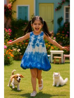 Maaesa - Girls Tie Dye Rayon Staple Blue Dress