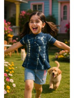 Maaesa - Girls Blue Ombre Tie-Dye Rayon Slub Button-Down Top