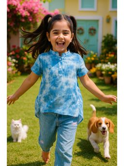 Maaesa - Girls Light Blue Ombre Tie-Dye Rayon Slub Button-Down Top