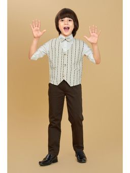 Mini Stitch - Ministitch Kids-Boys Cotton Woven Shirt Trouser Waistcoat Set- Beige