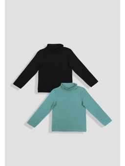 TRESNOVA - Cotton Knit Antimicrobial Finish High Neck T-Shirt -Green, Black (Pack of 2)