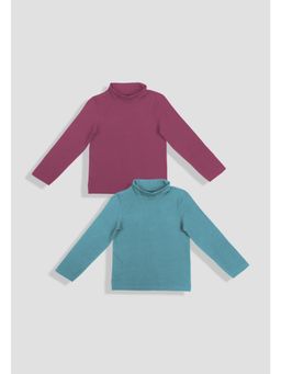 TRESNOVA - Cotton Knit Antimicrobial Finish High Neck T-Shirt - Pink/Blue (Pack of 2)