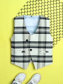 Mini Stitch - Ministitch Kids-Boys Velvet Woven Sleeveless Checks Waistcoat - Off-white