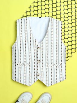 Mini Stitch - Ministitch Kids-Boys Velvet Woven Sleeveless Stripe Waistcoat - Cream