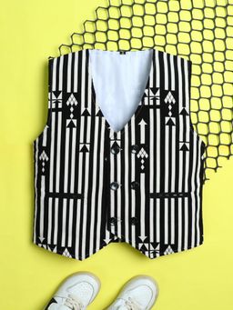Mini Stitch - Ministitch Kids-Boys Velvet Woven Sleeveless Stripe Waistcoat - Black