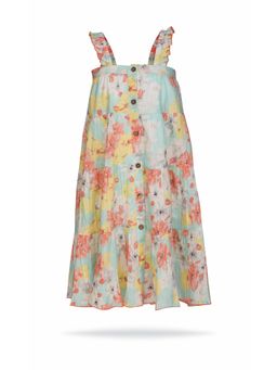 Yo Baby - Turquoise Floral Printed Multi-Tiered Ruffle Dress
