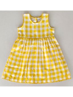 Yo Baby - Yellow Checks Fit And Flare Dress With Lace Finish