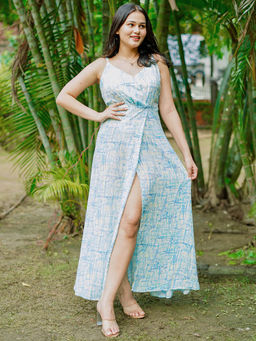 Libas - Off White All-Over Abstract Printed Georgette Fit & Flared Maxi Dress