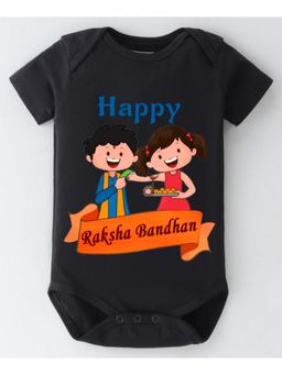 BLUSHES - Black Happy Raksha Bandhan Printed Onesie