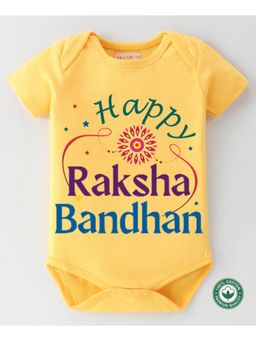 BLUSHES - Cotton Knit Raksha Bandhan Yellow Printed Onesie