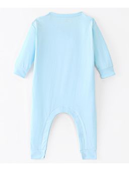BLUSHES - Blue Cotton Knit Full Sleeve Ganpati Bappa Morya Printed Romper