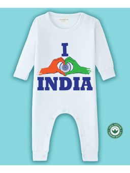 BLUSHES - White Cotton Knit I Love INDIA Theme Printed Romper