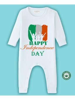 BLUSHES - White Full Sleeve Happy Independence Day Theme Printed Romper