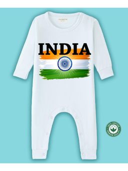 BLUSHES - White Full Sleeve Independence Day Theme Printed Romper