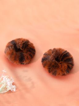 Estele - Brown Fluffy Soft Elastic Hair Rubber Bands for Women or Girl Pack of 2