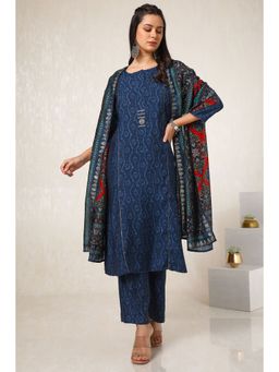 Soch - Navy Blue Abstract Kurta with Palazzo and Dupatta (Set of 3)