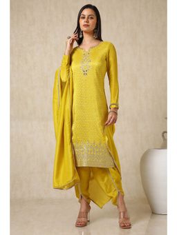 Soch - Mustard Woven Kurta with Dhoti Pant and Dupatta (Set of 3)