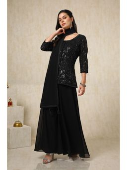 Soch - Black Embellished Kurta with Palazzo and Dupatta (Set of 3)
