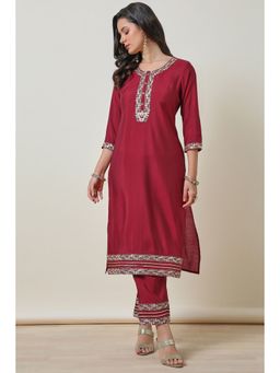 Soch - Red Embroidered Kurta and Pant (Set of 2)