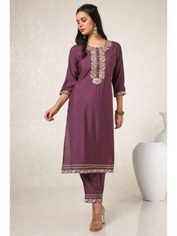 Soch - Purple Embroidered Kurta and Pant (Set of 2)