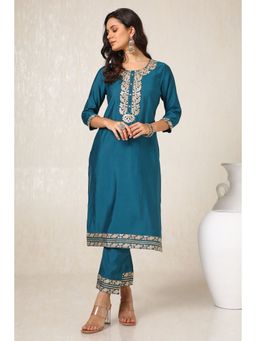 Soch - Teal Embroidered Kurta and Pant (Set of 2)