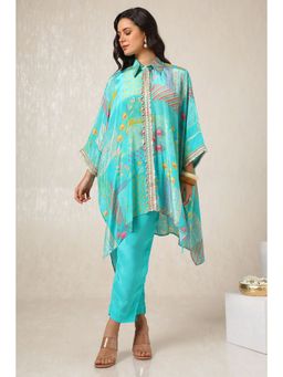 Soch - Turquoise Floral Kaftan and Pant (Set of 2)