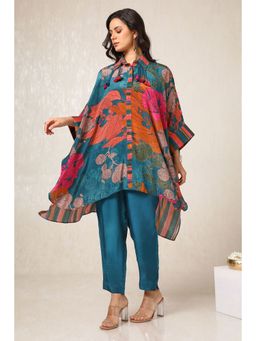 Soch - Teal Floral Kaftan and Pant (Set of 2)