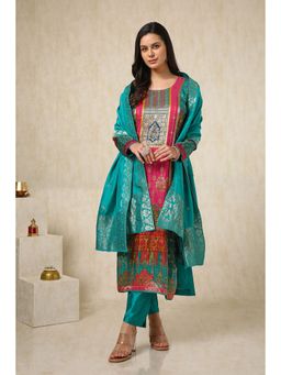 Soch - Teal Printed Kurta with Pant and Dupatta (Set of 3)