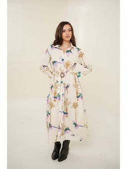 Bakhiya Jaipur - Savara Cotton Printed Midi Dress with Belt