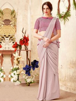 Odette - Pink Lycra Designer Saree with Unstitched Blouse