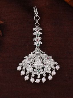 Estele - Rhodium Plated CZ Beautiful Lakshmi Devi Designer Maang Tikka for Women