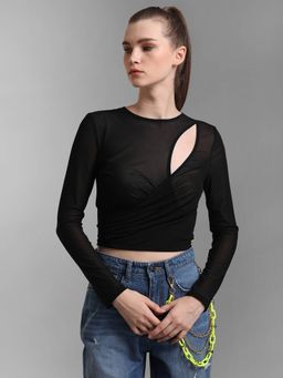 Kazo - Black Cut Out Mesh Top