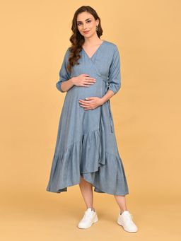 The Mom Store - Grey Self Design Wrap Dress