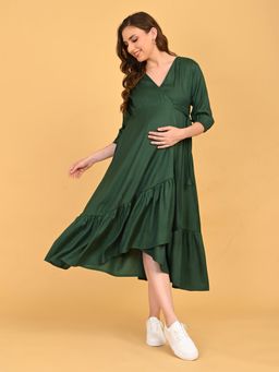 The Mom Store - Green Self Design Wrap Dress
