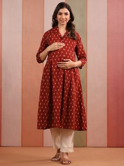 CRAFIQA - Maroon Printed Flared Kurta