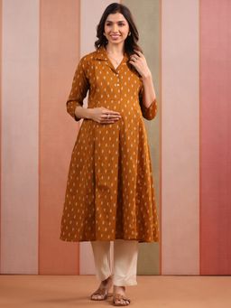 CRAFIQA - Mustard Printed Flared Kurta