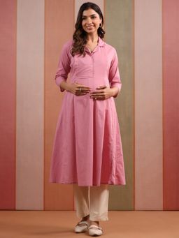 CRAFIQA - Pink Solid Flared Kurta