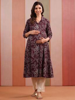 CRAFIQA - Burgundy Printed Flared Kurta