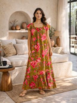 FEATHERS CLOSET - Olive Floral Regular Dress