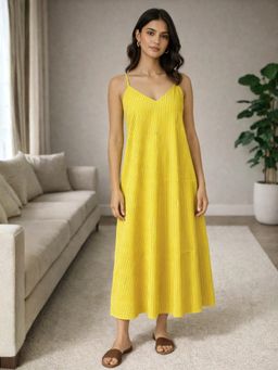 FEATHERS CLOSET - Yellow Stripes Regular Dress