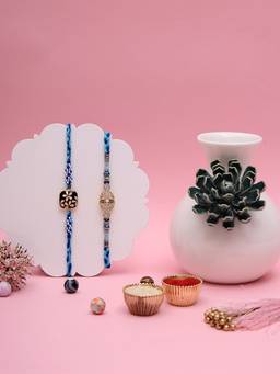 AAPNO RAJASTHAN - Designer Rakhi Combo with Blue Beads and Flower Ceramic Accent