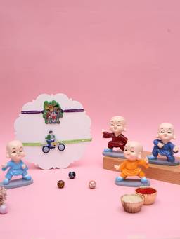 AAPNO RAJASTHAN - Kids Rakhi Hamper For Kids With Playful Monk Figurines