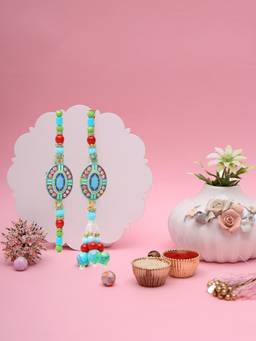 AAPNO RAJASTHAN - Colourful Beaded Rakhi Set With Floral Vase