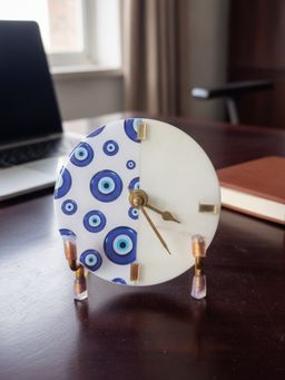 Homearte - Marble Round Evil Eye Desk Clock With Metal Stand