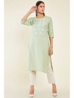 Soch - Women Green Viscose Embroidered Kurta