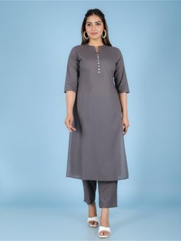 ARAMYA - Grey Soft Cotton Solid Straight Kurta for Women