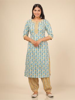 ARAMYA - White Soft Cotton Striped Straight Kurta for Women