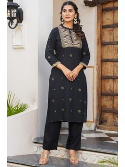 ARAMYA - Black Rayon Rogan Straight Kurta for Women