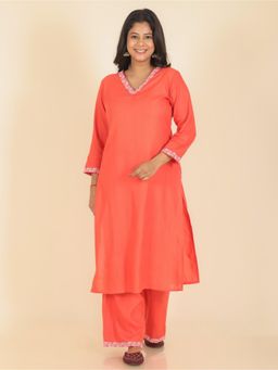 ARAMYA - Orange Rayon Solid Straight Kurta for Women